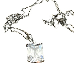 CZ Sterling silver 925 large square pendant necklace