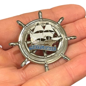 Vintage silver tone Mayflower ship nautical brooch hat pin