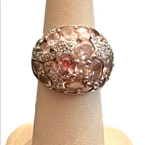 Vintage pink ice crystal domed 925 ring large statement