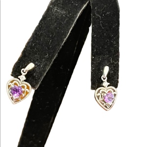 Vintage sterling silver 925 Heart amethyst purple stone earrings small