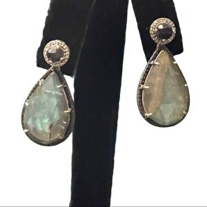 JWBR Labradorite Marcasite amethyst sterling silver tear drop dangle earrings