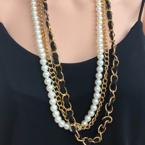 Vintage faux pearl gold multi strand statement necklace