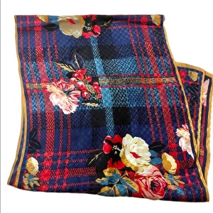 Vintage Albert Nipon flower silk scarf colorful flowers cherries Tartan print