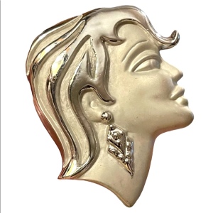 Beautiful vintage woman head fancy brooch silver finish