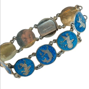 Vintage Sterling silver blue enamel 925 enamel Siam bracelet