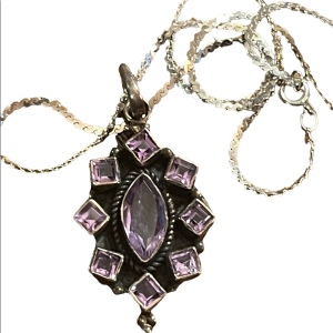 Vintage Sterling silver 925 & Amethyst gemstone necklace & pendant