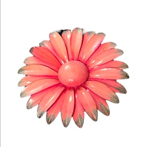 Vintage 1960s Pink flower metal brooch large