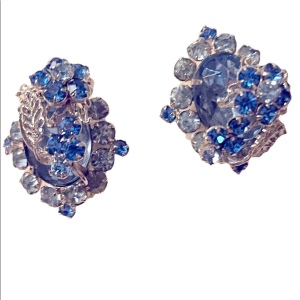 - Vintage Blue crystal silver finish fancy clipmon earrings