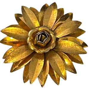 Vintage gold finish fancy metal flower brooch