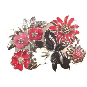 Heavy silver finish enamel flower belt buckle womens