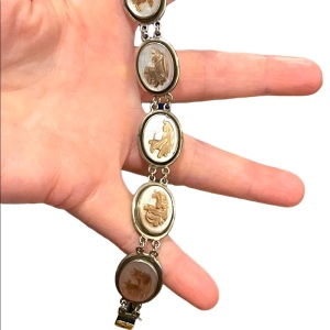 Vintage 800 Silver Cameo link Abalone Roman Bracelet