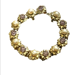 Vintage Purple crystal & faux pearl High quality thick heavy bracelet 1950s