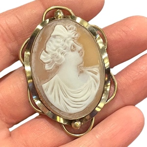 Antique Large 10k Gold Filled Shell Carnelian Shell Dianna Cameo 1850 Victorian