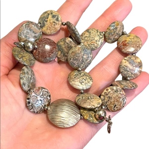 16” Leopard skin Jasper stone fancy disk heavy necklace