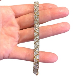 Sterling silver 925 Heavy rhodium finish CZ crystal triangle link bracelet Spark