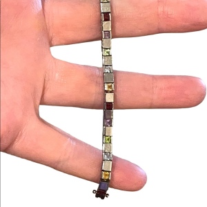 Vintage Multi Gemstone Sterling silver 925 Box chain tennis bracelet DBJ