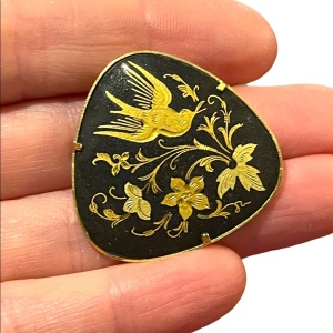 Vintage Damascene Spain Gold plated bird brooch