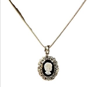 Vintage Sterling silver Marcasite cameo pendant with Silpada Chain