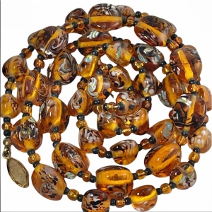 Vintage amber Italy murano glass bead necklace HEAVY