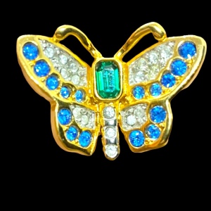 Authentic Swarovski (swan) Crystal Butterfy brooch pin blue & green gold finish