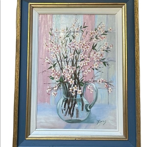 Vintage Signed artist Flowers wood framed oil painting