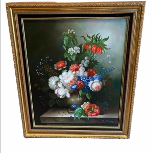 Beautiful flower bouquet painting signed framed