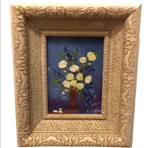 Vintage SM Flower painting Ornate wood frame