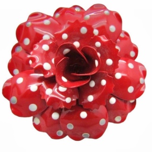 Fancy Joan Rivers Retired Red polka dot flower brooch in box