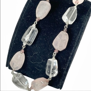 Large rose quartz & clear polished quartz stone choker Necklace…