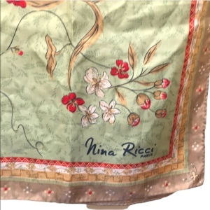 Nina Ricci Paris SILK scarf green flower beauty