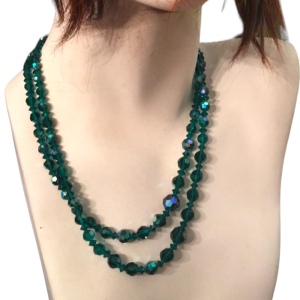 Sparkly 19” Vintage green AB 1960s glass crystal necklace double strand