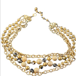 1990s Beautiful gold finish faux pearls chain crystals 4 strand necklace