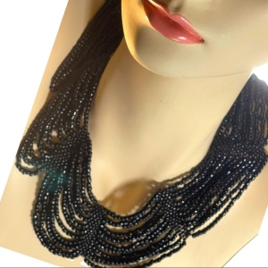 Vintage black micro bead cleopatra necklace choker multi strand thick