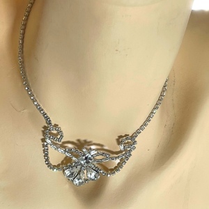 Vintage sterling silver 925 Jay Flex Crystal fabcy art deco princess necklace