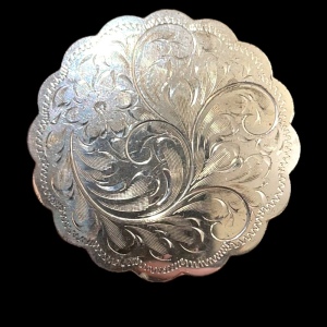 Vintage 1960s Forstner Etched sterling round brooch