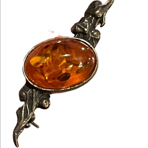 Antique Sterling silver amber bar brooch