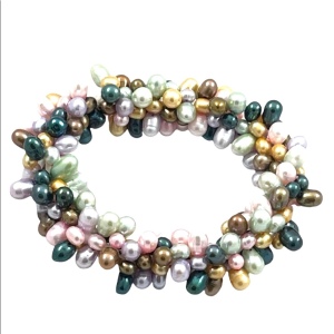 Multicolor dyed fresh water pearls stretchy bracelet