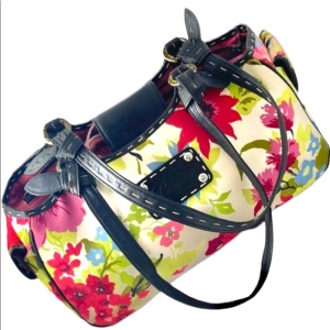 Brighton Flowers canvas & leather summer spring floral shoulder bag purse