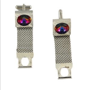 Vintage silver finish chunky crystal cufflinks 1970s