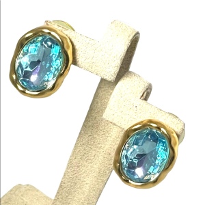 Chunky Blue Crystal gold large earrings