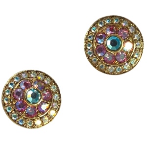 Vintage pink blue AB crystal large circle earrings