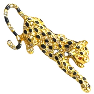 Vintage gold finish black enamel leopard brooch