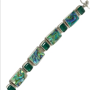 Sterling silver 925 green crystal & abalone chunky link bracelet