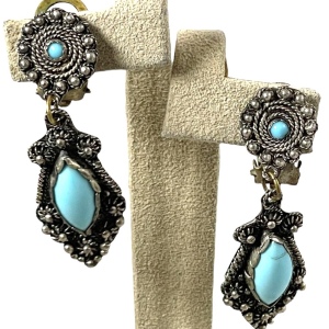 Antique Egyptian Revival 900 Silver dangle turquois clip on earrings