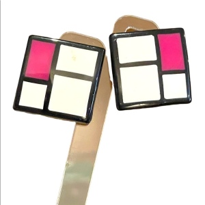 Vintage Geometric fancy resin Lucite 1970s pink black white square earrings