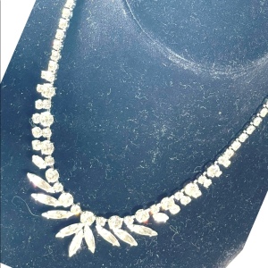 Vintage 1950s Clear crystal SHERMAN silver finish fancy crystal necklace wedding