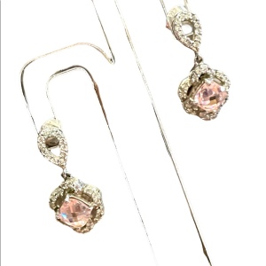 Sterling silver 925 Pink Ice crystal rhinestone fancy dangle earrings