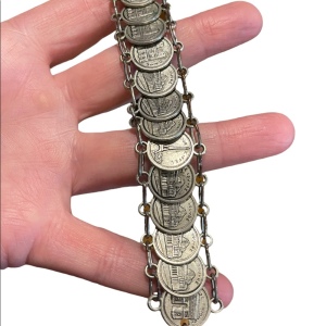 Vintage 1960s Silver Paris Eiffel Tower Travel Vacation coin link bracelet