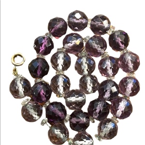 Large vintage 12mm Chunky faceted CZECH purple crystal bead necklace