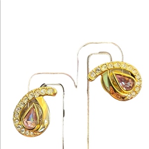 Vintage Swarovski Auth (SAL) 1980s Pink crystal rhinestone gold plated earrings